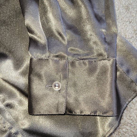 Jones NY Dressy Taupe Satin Ruffle Front Blouse 12 - Picture 3 of 6